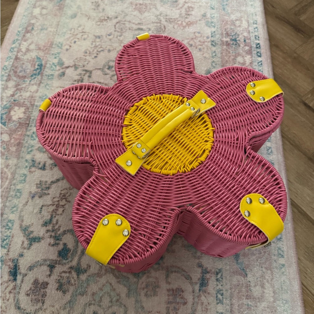 Dolls Kill Pink and Yellow Flower Picnic Basket
